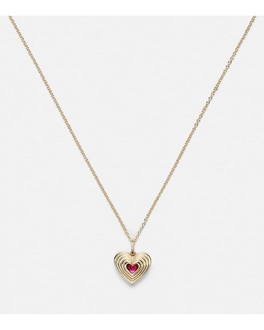 Sydney Evan White Fluted Heart 14Kt Chain Necklace With Ruby