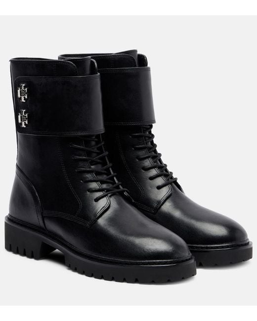 Tory Burch Black Turnlock Leather Combat Boots