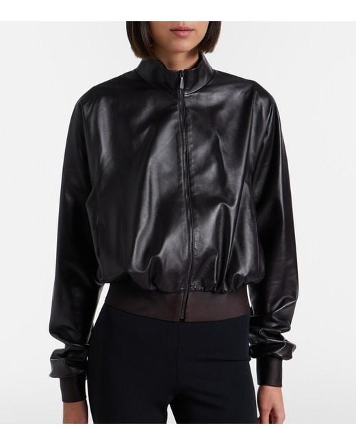 Gucci Black Leather Bomber Jacket