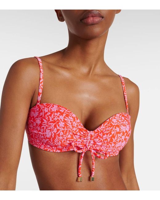 Heidi Klein Red Limpopo Floral Ruched Bikini Top