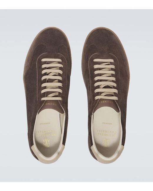 Brunello Cucinelli Brown Leather-Trimmed Suede Sneakers for men