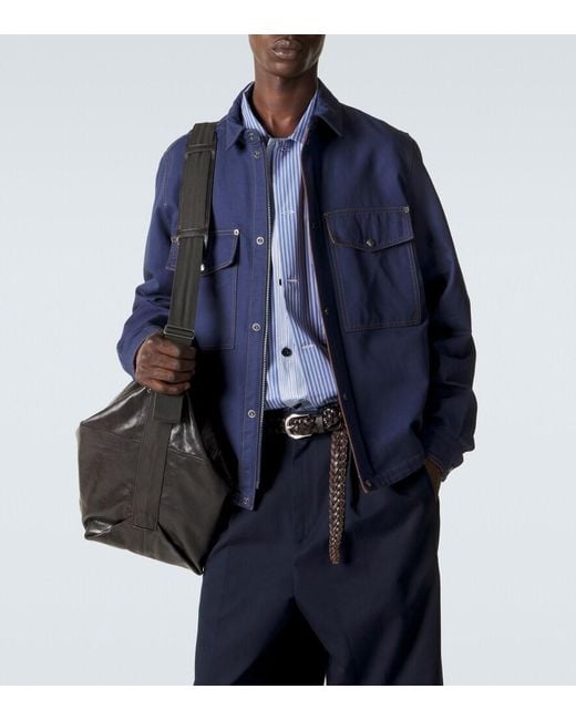 Moncler Blue Cotton And Linen Field Jacket for men