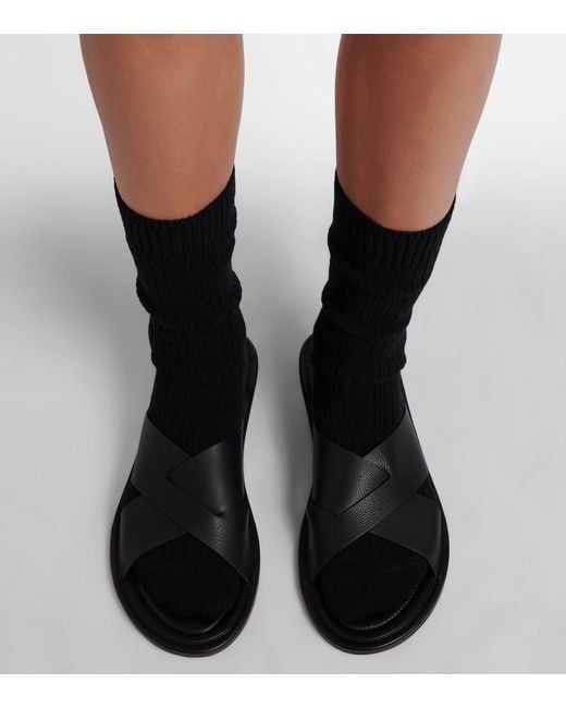 The Row Black Malick Cross Leather Sandals