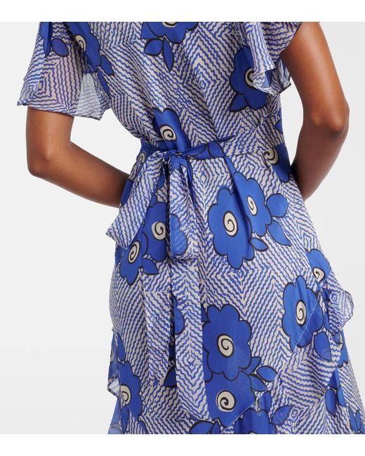 Rixo Blue Evie Floral Silk Maxi Dress