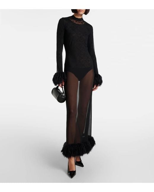 Vestido Largo De Malla Con Plumas Sinteticas MARINE SERRE de color Gray