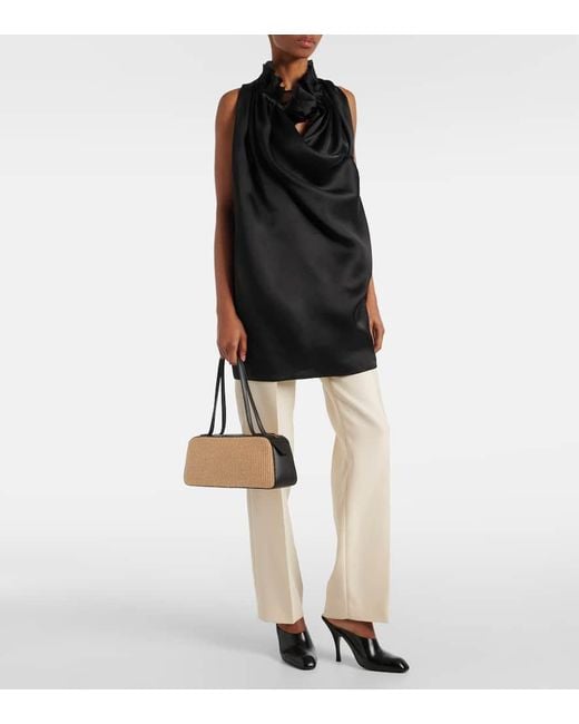 Khaite Natural Simona Leather-Trimmed Raffia Shoulder Bag