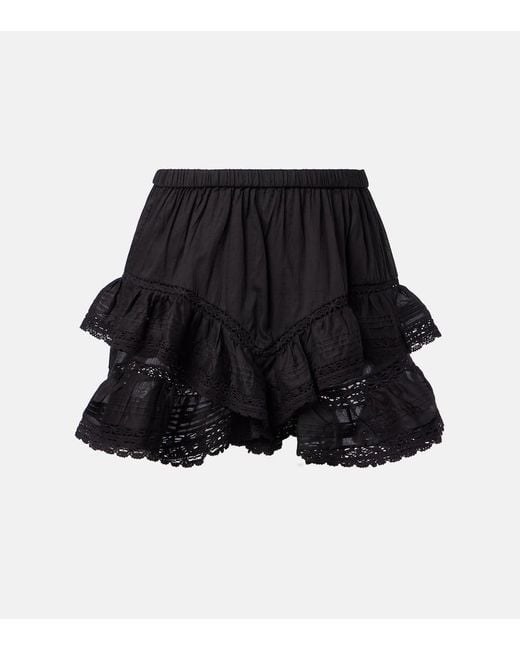Shorts Geana De Algodon Con Volantes Isabel Marant de color Black