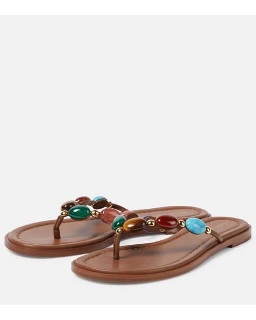 Gianvito Rossi Brown Shanti Embellished Leather Thong Sandals