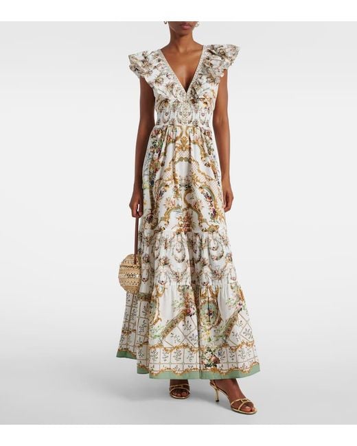 Camilla Metallic Floral Ruffled Cotton Maxi Dress