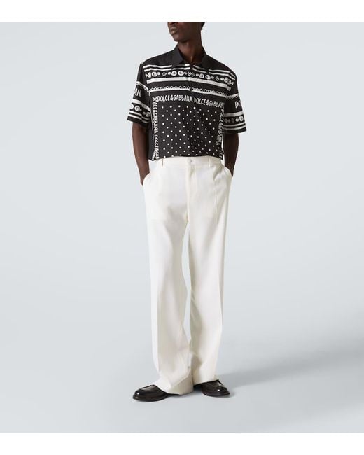 Camisa De Denim Y Seda Estampada Dolce & Gabbana de hombre de color Black