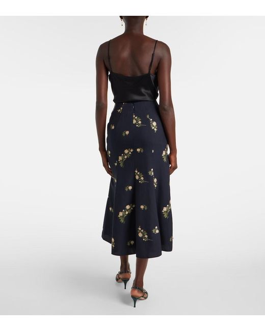 Erdem Blue Floral Jacquard Midi Skirt