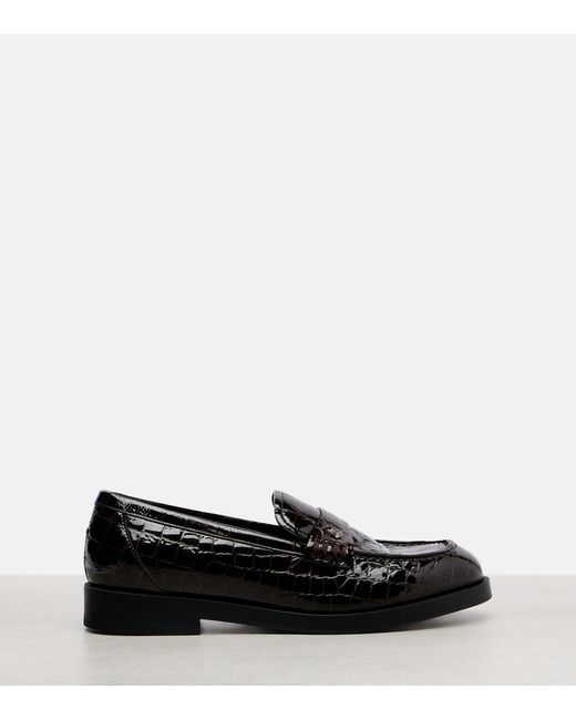 Jimmy Choo Black Ivy Croc-Effect Patent Leather Loafers