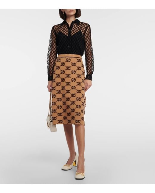 Gucci Brown GG Wool Bouclé Jacquard Skirt