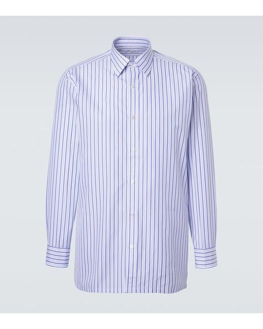 Charvet Blue Striped Cotton Poplin Shirt for men
