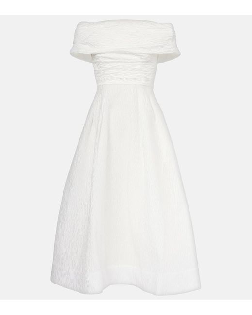 Rebecca Vallance White Adalyn Off-Shoulder Brocade Midi Dress