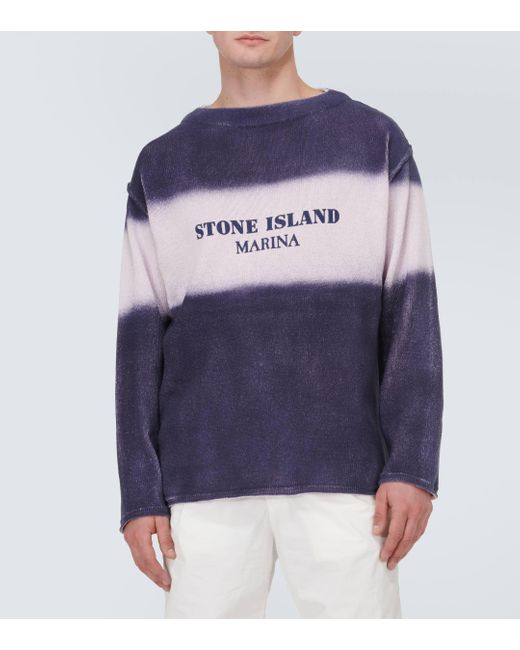 Stone Island Blue Marina Intarsia Cotton Sweater for men