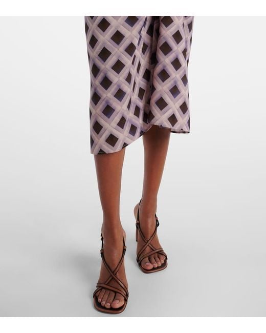 Dries Van Noten Purple Gathered Printed Midi Dress