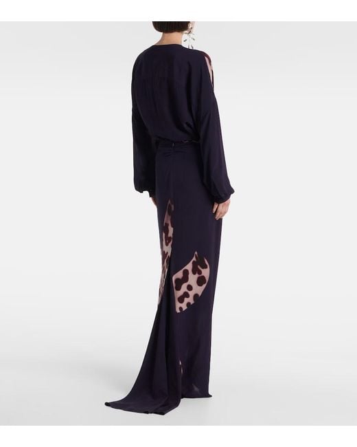 Dries Van Noten Blue Printed Maxi Skirt