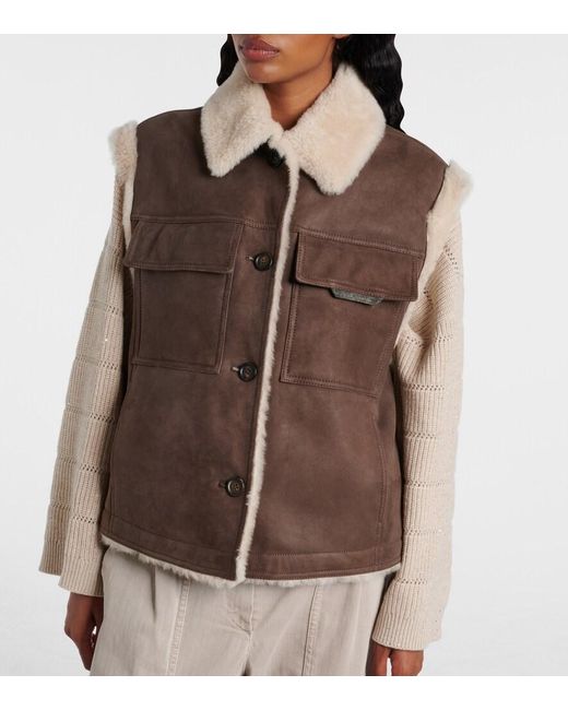 Brunello Cucinelli Brown Shearling-Lined Suede Vest