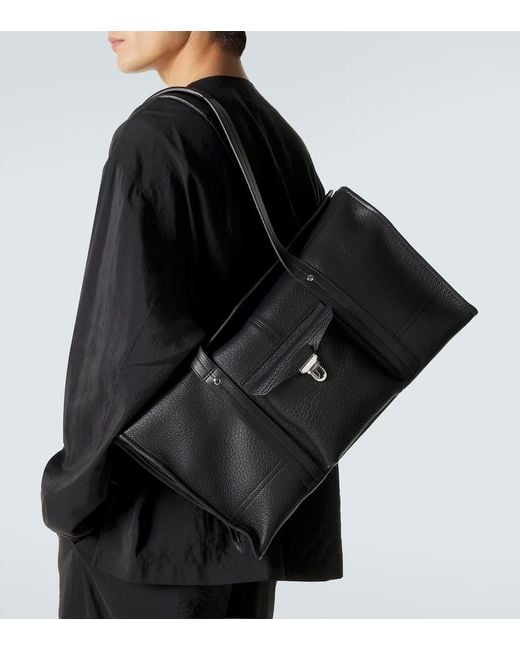 Lemaire Black Soft Gear Leather Tote Bag for men