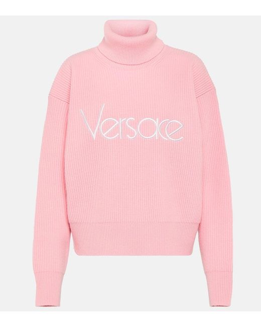 Jersey de cuello alto con logo Versace de color Pink