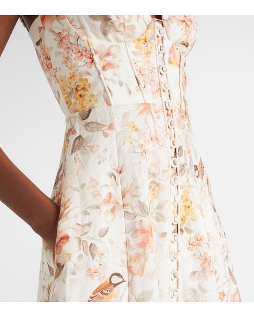 Zimmermann Natural Luna Printed Linen Midi Dress
