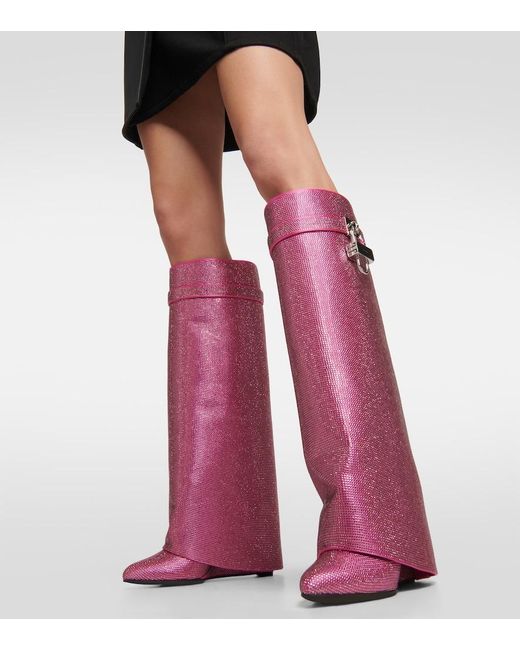 Givenchy Shark Lock Embellished Knee-high Boots in Pink | Lyst