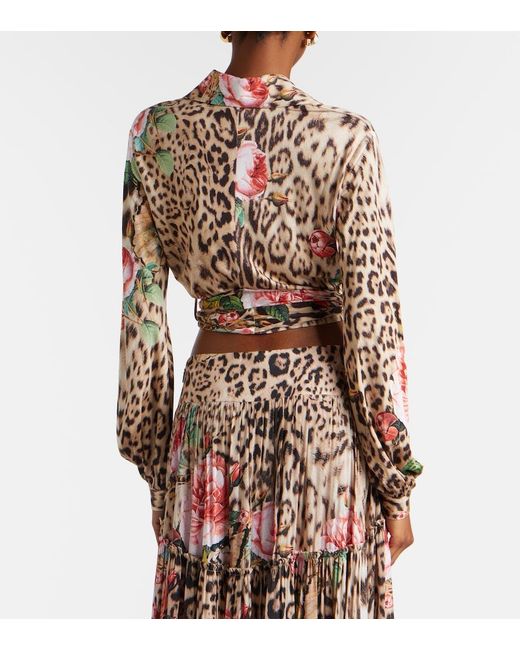 Roberto Cavalli Brown Printed Cropped Shirt