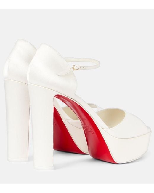 Christian Louboutin White Bridal Sandaloo 130 Crepe Satin Platform Sandals
