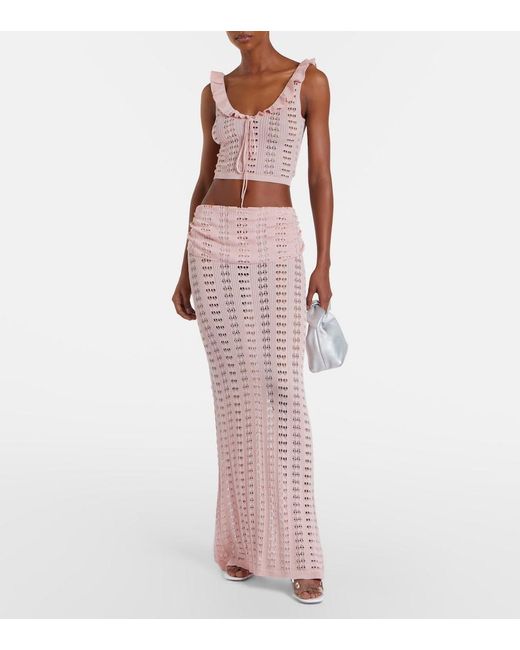 AYA MUSE Pink Ruffled Pointelle Crop Top