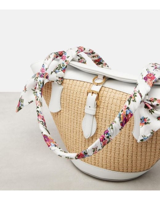 Dolce & Gabbana White Capri Medium Leather-Trimmed Raffia Tote Bag