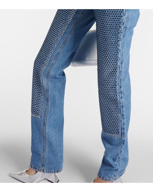 Area Blue Crystal Embellished High Waist Straight Leg Jeans