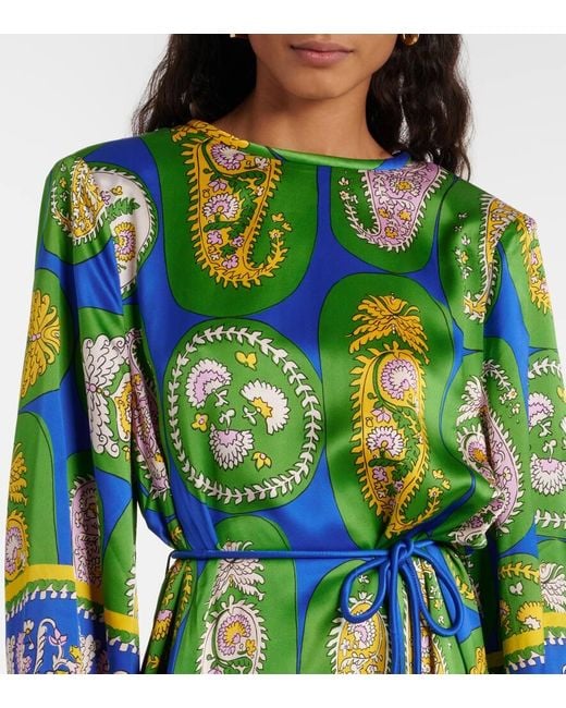 ALÉMAIS Green Printed Silk Satin Maxi Dress