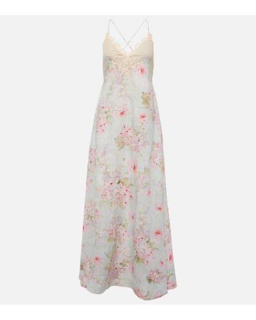 Zimmermann White Halliday Lace-trimmed Floral Maxi Dress