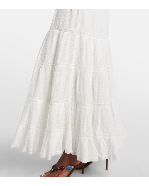 Poupette White Foe Shirred Cotton Maxi Dress