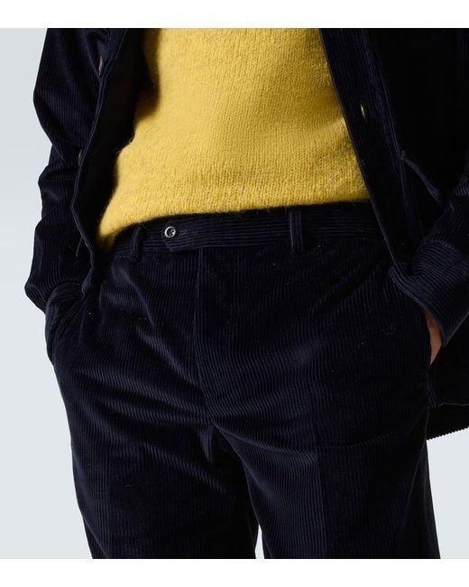 Rubinacci Blue Cotton Corduroy Straight Pants for men