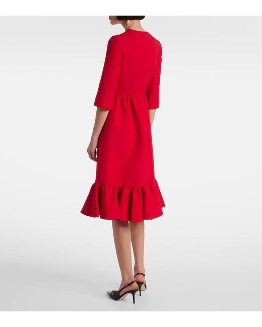 Valentino Red Crepe Couture Embellished Ruffled Midi Dress
