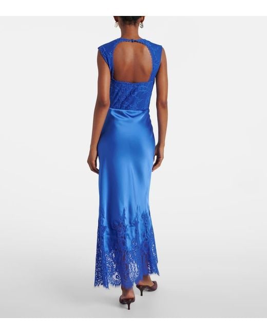 Rebecca Vallance Blue Remi Lace And Satin Maxi Dress