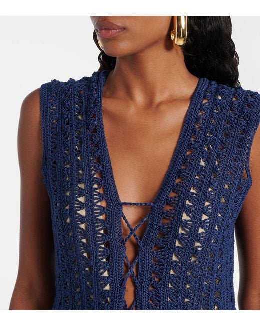 Anna Kosturova Blue Crocheted Cotton Minidress