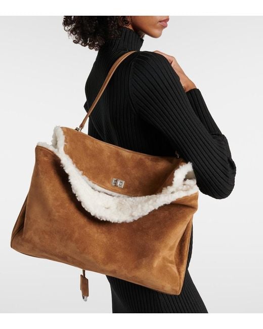 Balenciaga Brown Rodeo Large Shearling-Lined Suede Shoulder Bag