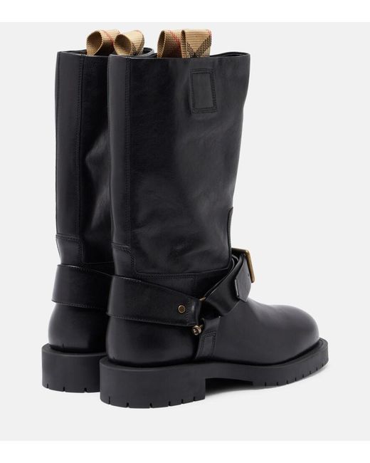 Burberry Black Soft Saddle Leather Mid-Calf Boots