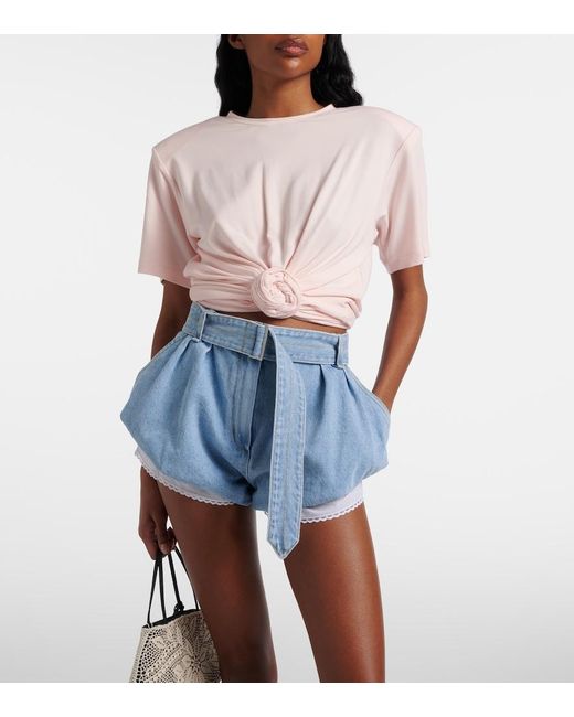 Magda Butrym Blue Belted High-Rise Denim Shorts