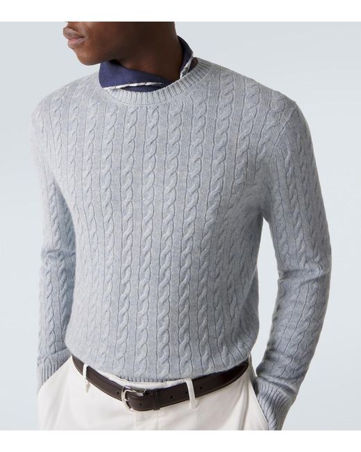 Dunhill Gray Cable-Knit Cashmere And Linen Sweater for men
