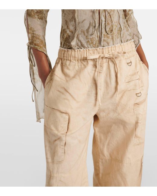 Pantalon cargo Trompe l'oil en lin et coton Acne en coloris Natural