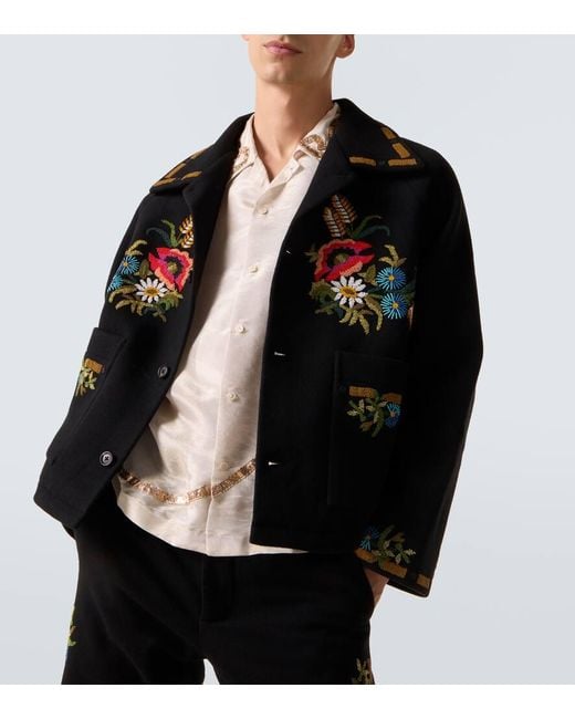 Bode Black Beaded Aquitaine Embellished Wool Jacket for men