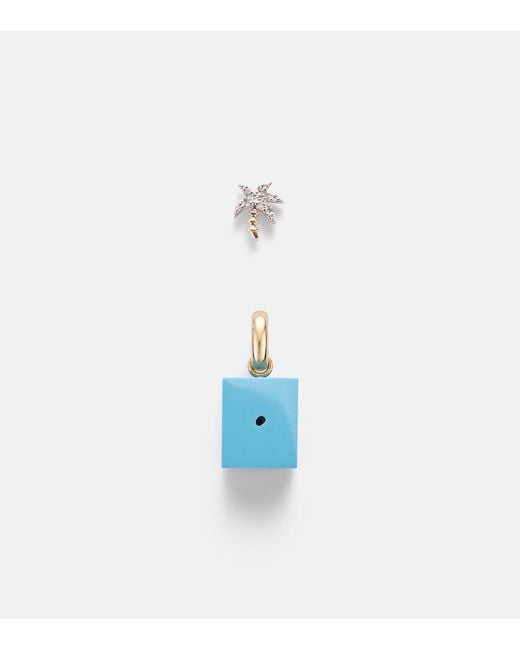Yvonne Léon Blue Palmier And Le Cubo 9Kt Earring And Pendant Set With And Diamonds