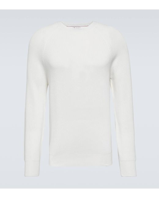 Brunello Cucinelli White Ribbed-knit Cotton Sweater for men