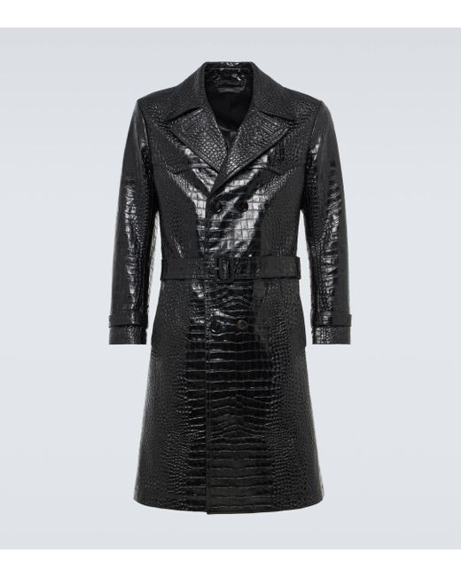 Tom Ford Black Croc-Effect Leather Trench Coat for men