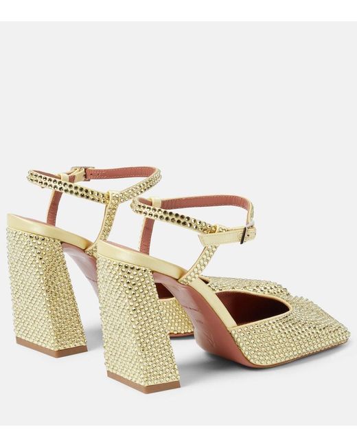 AMINA MUADDI Natural Charlotte 95 Crystal-Embellished Satin Pumps