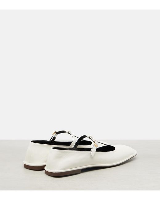 The Row White Square Leather Ballet Flats